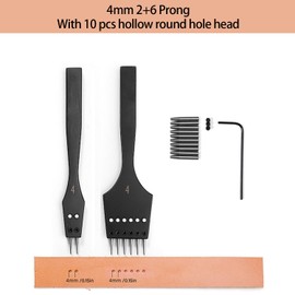 WUTA Removable Circle Leather Hole Punch Sharp Head Replaceable Pricking Iron Chisel DIY Leather Tools Professional Leather Working Tool 2nd Gen 4mm-(2+6)