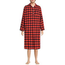Latuza Men's Cotton Flannel Nightshirts Long Sleeve Night Gown L Red Black