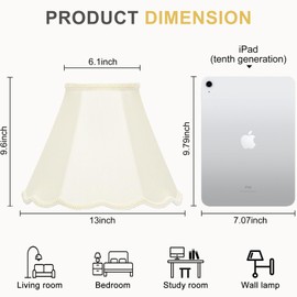 Medium Lamp Shades Set of 2, Cream Lamp Shade for Floor Lamps Table Lamps, 6.1"Top x 13"Bottom x 9.6"High, Scalloped Lamp Shade with Petal Edge Braid, Spider, Harp Holders Included, Assembly Required