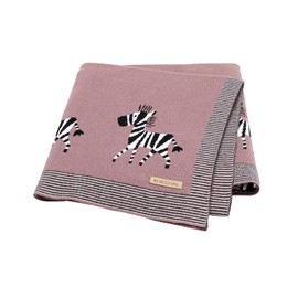 DovFanny Baby Blanket 100% Cotton Knitted Soft Blanket for Newbron with Lovely Zebra, 100 x 80cm Reddish Brown