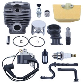 Mtanlo 48mm Cylinder Piston Kit For Stihl MS360 036 034S MS360C MS360PRO 1125 020 1215, Piston Needle Bearing, Ignition Coil, Spark Plug, Decompression Valve, Intake Boot, Oil Line, Oil Filter