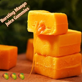 Mango Juice Filled Gummies – Soft Chewy Fruit Candy Bites with Bursting Center, Tropical Flavor Snack, 7oz/200g, Individually Wrapped