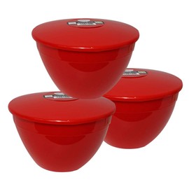 Just Pudding Basins Pack of 3 Plastic Pudding Basins 3 Pint Large Size Food Safe Steaming Bowls Red Bowl and Lid 1.7lt