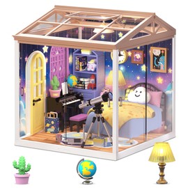 BeepZipp Starry Night Bedroom Miniature House Kit, DIY Space-Themed Dollhouse with Dustproof Sliding Doors & Roof, Tiny Room Building Model Kit for Adults & Teens, Creative Craft Gift for Space Lovers
