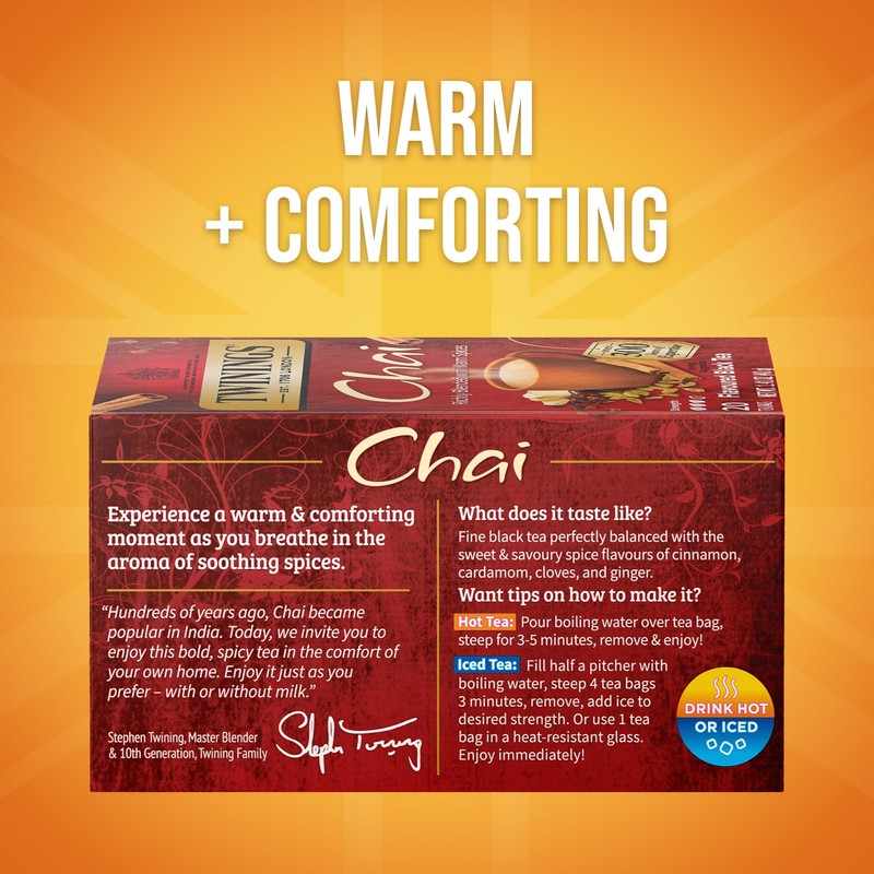 Twinings Chai Black Tea Individually Wrapped Bags, 20 Count (Pack