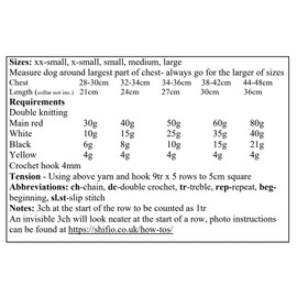 Mrs Claus Dog Coat Crochet Pattern, XX-Small to Large Sizes, Christmas Pet Sweater Design CP513