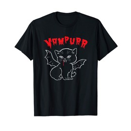 Vampire Kitten Vampurr with Bat Wings, Fangs and Blood Drip T-Shirt