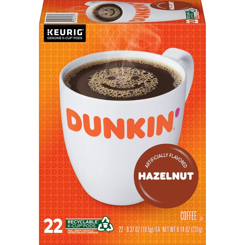 Dunkin' Hazelnut Flavored Coffee, 88 K Cups for Keurig Coffee