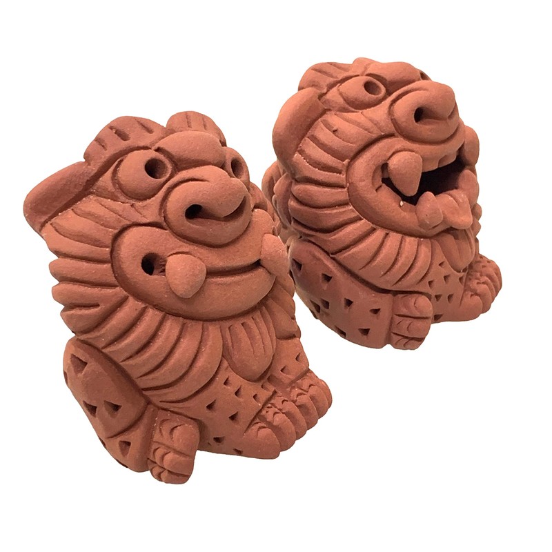 Okinawa Souvenir Shisa Figurine Mini Entrance Pair Unglazed Play Shisa