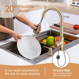 APPASO Gold Kitchen Faucet with Soap Dispenser, Brushed Gold 2 Hole Kitchen Faucet with Pull Down Sprayer 3 Modes, Champagne Gold kitchen Sink faucet, High Arch Faucet Kitchen without Deck Plate