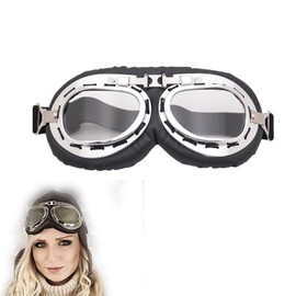 GETJOY Steampunk Goggles, Motorcycle Goggles, Steampunk Aviator Pilot Goggles, Retro Cruiser Scooter Goggles, Windproof Motocross Racing Helmet Glasses, Bike Riding Goggles for Men & Women