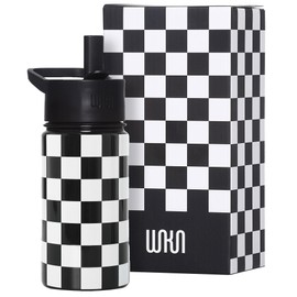 Wildkin Kids 14oz Stainless Steel Water Bottle – BPA-Free, Leakproof, Insulated, Easy-Clean - Black and White Checkered