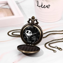 JewelryWe Punk Biker Motorcycle Pocket Watch Skull Motorbike Motor Necklace Pendant Watch for Father's Day