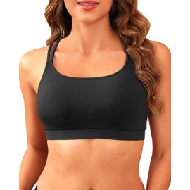 Black Women Sports Bra Bikini Top - Scoop Neck Swimsuit Top Criss Cross Back Bathing Suit Top Spaghetti Straps Swim Top 2025 S