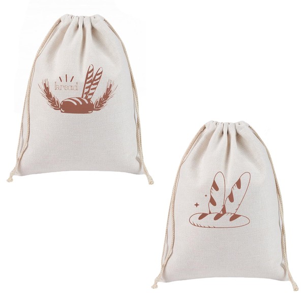 Pack of 2 Reusable Bread Bags, Natural Linen Bread Bags,