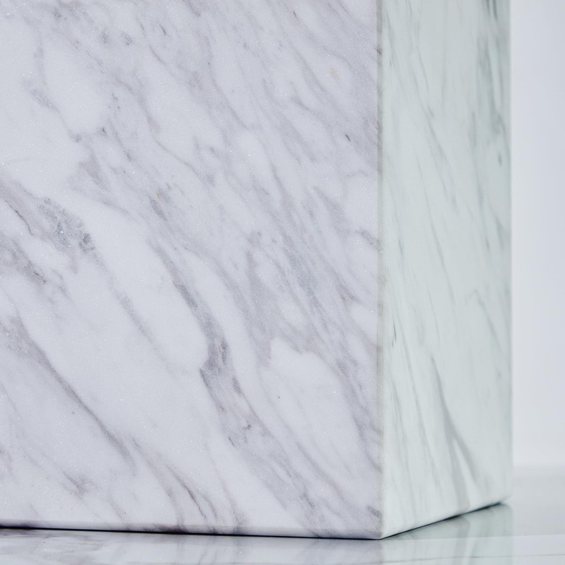 Natural White Marble Wastebasket, Elegant Texture Rectangular Trash Can, Luxury