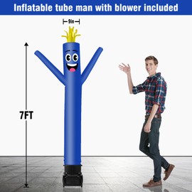 GOODENY 7FT Tall Inflatable Tube Man Wacky Wavy Dancing Guy with Weather-Resistant Blower (9''Diameter) for Outdoor Decoration Advertising Business Promotion - Blue