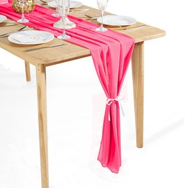 Time to Sparkle 1PC 10FT Chiffon Table Runner Wedding Decor 28x120 inches Gauze Table Runner Rustic Sheer Table Decor for Romantic Bridal Shower Baby Shower Birthday Party Hot Pink