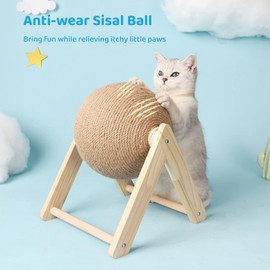 BATTIPAW Cat Scratcher, Rabbit Scratching Ball, Natural Sisal Scratcher, Spinning Cat Ball, Solid Wood Scratching Toy for Cats & Kittens, Indoor Interactive Pet Toy (Burlywood)