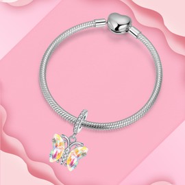 ARVALILS Colorful Butterfly Charm 925 Sterling Silver Charm Fits Women's Charm Bracelet & Necklace Valentine's Day Mother's Day Jewelry Gifts for Women