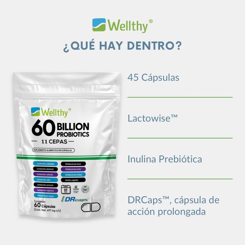 Wellthy Probioticos 60 Billones 11 Cepas. 60 Cápsulas 2 meses