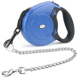 Idepet Heavy Duty Retractable Dog Leash for Small and Medium Dogs, Anti-Chewing Steel Chain 360 Degree Tangle-Free,Break and Lock System,16ft Leash for Dog Walking (Blue, Flat Rope)