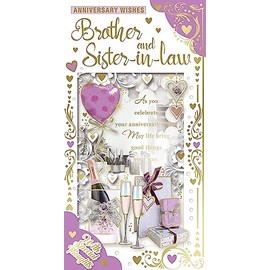 Brother & Sister-in-Law Anniversary Card - Champagne & Glasses Gold Foil 9x4.75"