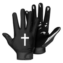 SLEEFS Youth Football Gloves for Men and Women, Faith Cross Black Sticky Receiver Flag Football Gloves for Youth, Adult Men or Women, Stretch Fit, No Slip, Perfect Grip, Machine Washable, Large