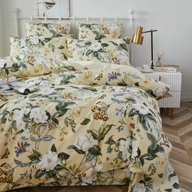 Softta Vintage Rural Flower Leaves Damask Floral Boho California King Size 3Pcs Duvet Cover Set Luxury French Rural Flower 100% Egyptian Cotton