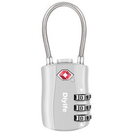 Diyife TSA Lock [With Luggage Tag] Padlock, 3-Digit Dial-Type Lock, Wire Type, Safe for Travel, Suitcase, Overseas Travel, Airport, Luggage Suitcase, Zipper Bag, Handbag, Silver