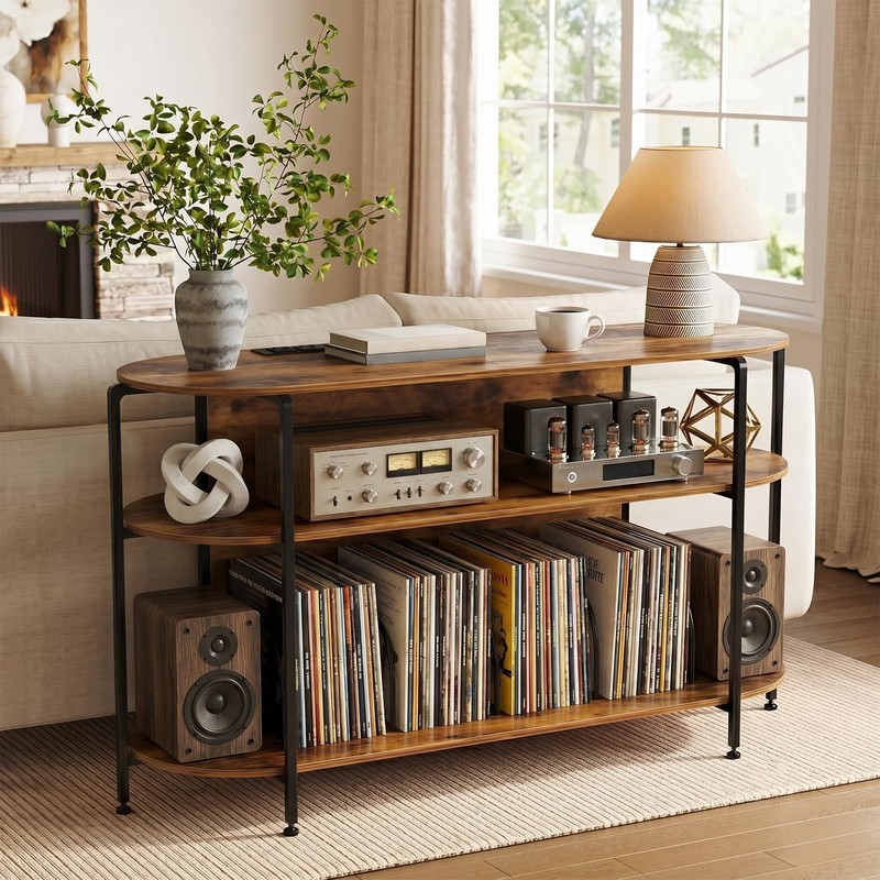 Faesun Vinyl Record Player Stand with Power Outlets, 43.3" Mid