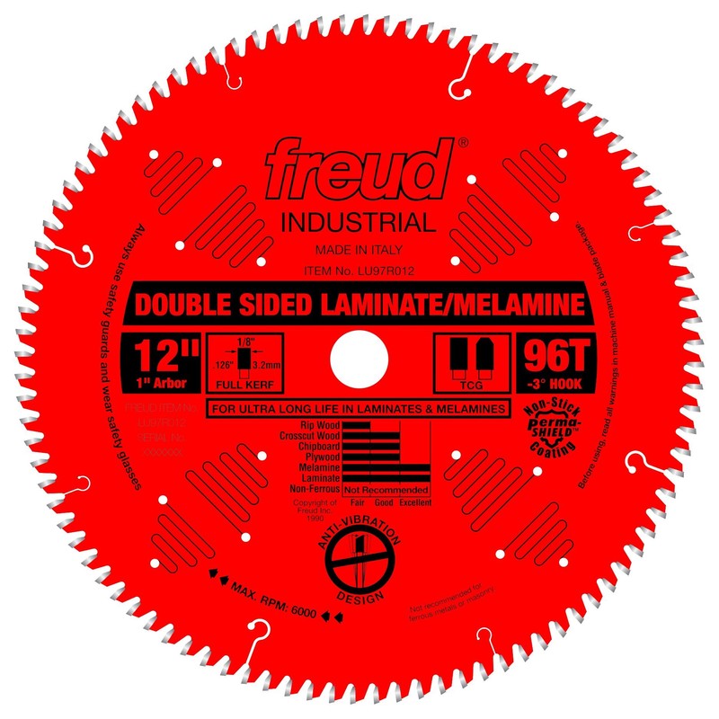 Freud LU97R012: 12" x 96T Double Sided Laminate/Melamine Blade