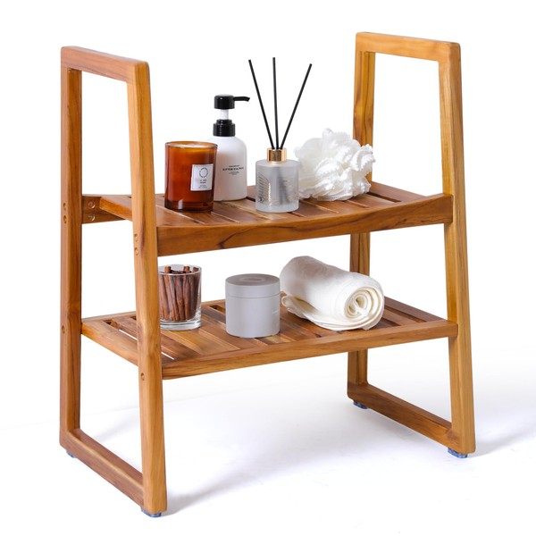 VVW Teak Shower Bench with Arms - Shower Seat Storage