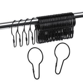 100 Pieces Metal Shower Curtain Hooks Hanging Shower Clips Metal Shower Curtain Rings Practical Shower Curtain Hangers for Bathroom Bedroom Kitchen Home Curtain Applications (Black)