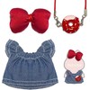 17cm Plush Doll Clothes – Denim Dress with Red Bow
