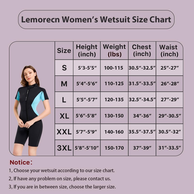 Lemorecn Wetsuits Womens Front Zip Neoprene 3mm Shorty Diving Suit(CA3046-3XL)
