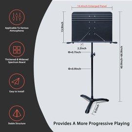 RANMING Music Stand Heavy Duty Music Stand Dual-Use Folding Sheet Music Stand Adjustable Music Note Stand with Microphone Holder Conductor's Sheet Music Stand for Violin,Orchestra (Black Blue)