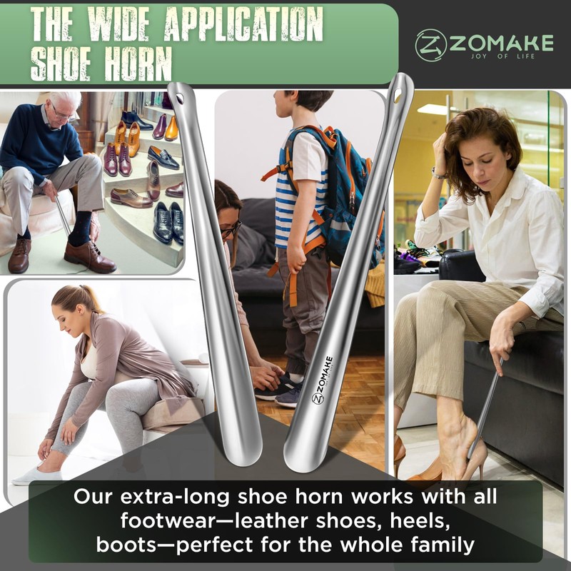 ZOMAKE Shoe Horn Long Handle for Seniors Men Women,Metal Long