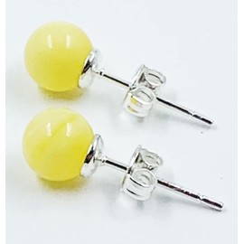 Natural Baltic Amber earrings Amber Sterling Silver Small Ball Stud Earrings (yellow)