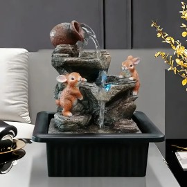 Modern Resin Hand-painted Waterfall Fountain Rabbit Ornaments Mother's Day Indoor Home Decor Relaxing Tabletop Water FeatureColor: As picture, Size: One Size