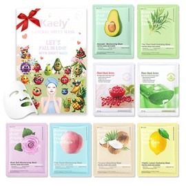 evpct 8-Pack Fruit Sheet Face Facial Masks for Women Skincare Spa, Facial Spa Day Slumber Sleepover Birthday Party Favors Supplies Kit, Natural Ingredients, Hydrate and Soothe for All Skin Types, B02