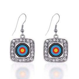 Inspired Silver - Archery Bullseye - Silver Dangle Earrings for Women - Square Charm Earrings French Hook Drop with Cubic Zirconia - Women's Dangly Earrings Jewelry Gift
