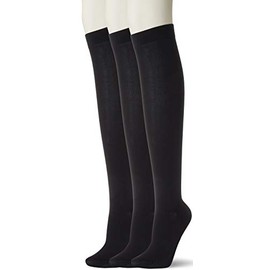 Okamoto JOSE 3 Pairs Nylon Plain Knee High 20.5 inches (52 cm) Length, Women's, Black, Japan 23-25 (Equivalent to Japanese Size M-L), Black, 23.0-25.0 cm
