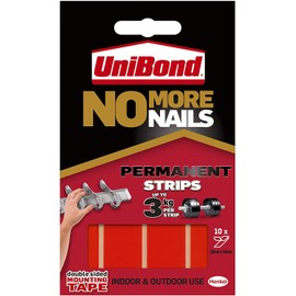 Unibond No More Nails Permanent Strips, Adhesive Strips for Fast & Easy Mounting, Double Sided Sticky Tape for Interior & Exterior Use, Waterproof Tape, Pack of 10