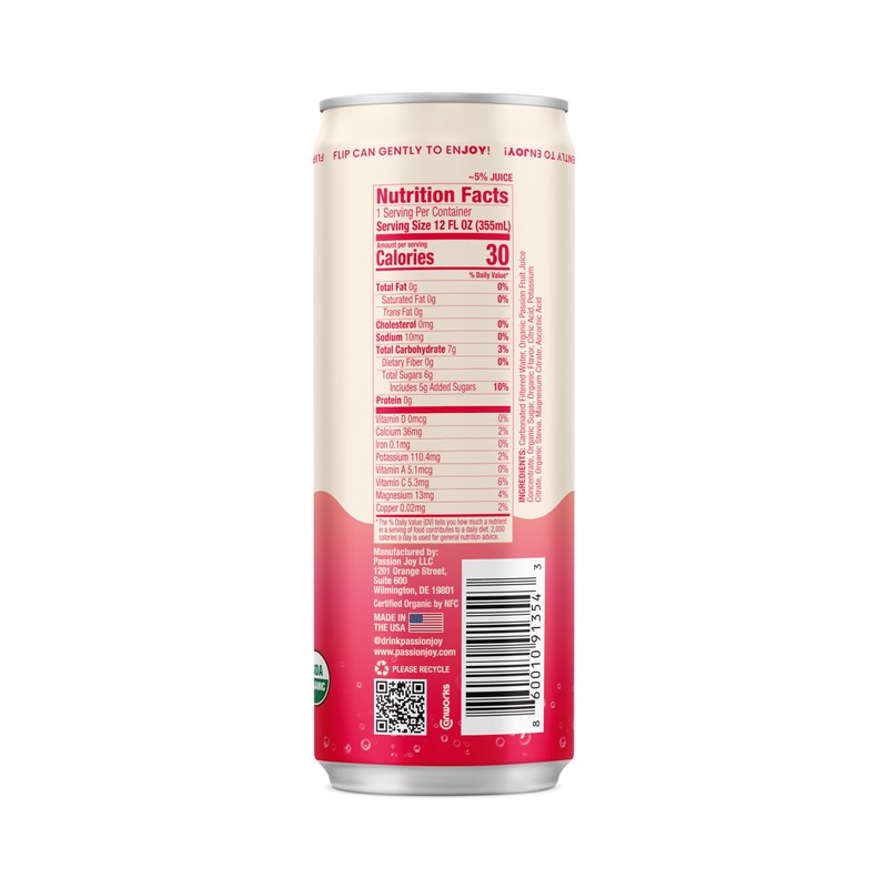Passion Joy Organic Soda – Passion Fruit & Guava, 12