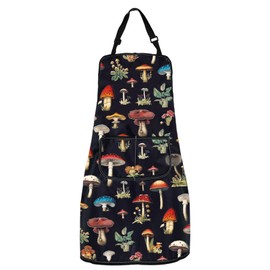 WSNANG Mushroom Apron with Pockets Mushroom Kitchen Cooking Apron Gardening Apron (CA Mushroom Apron)