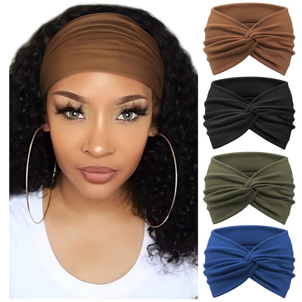 DRESHOW - Paquete de 4 diademas de turbante para mujer,