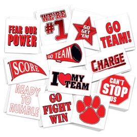 Team Spirit Temporary Tattoos / 48 Pack/Perfect for Game Days - Cheer - School Events - Spirit Day/Skin Safe/Removable (Red)