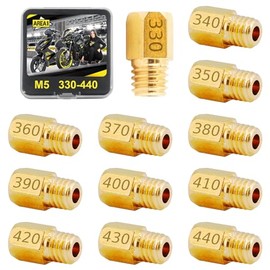 Area1 Universal Carburettor Nozzle Set M5, 5 mm Carburettor Main Nozzle Set, 330, 340, 350, 360, 370, 380, 390, 400, 410, 420, 430, 440 for Dellorto PWK PHBG (Type M5 / 330-440) /12 stststk)