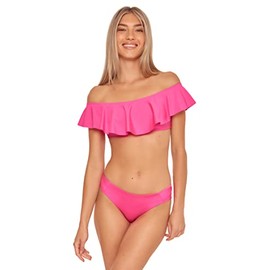 Trina Turk Women's Standard Monaco Off Shoulder Ruffle Bandeau Bikini Top-Swimwear Separates, Pink, 8